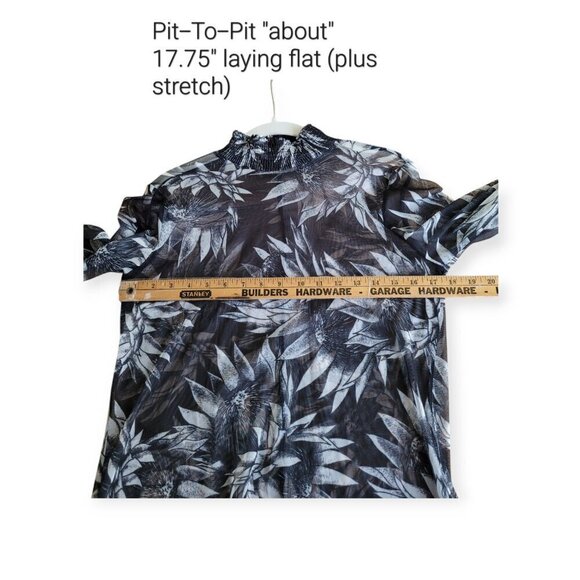 ZARA Semi-Sheer Mesh Floral High Neck Bell Sleeve Top in Black & White size S - Picture 5 of 7